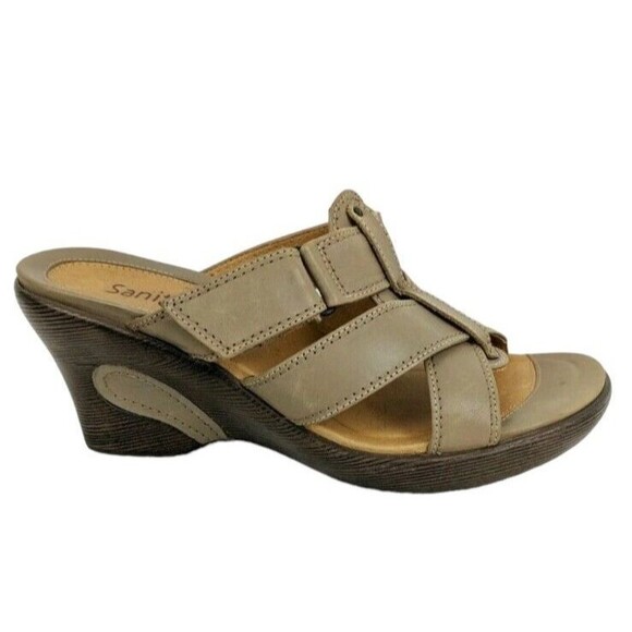 Sanita Wedge Slide Sandals  Women's Size EUR 41 / US 10.5  Heels Taupe Leather - Picture 5 of 9